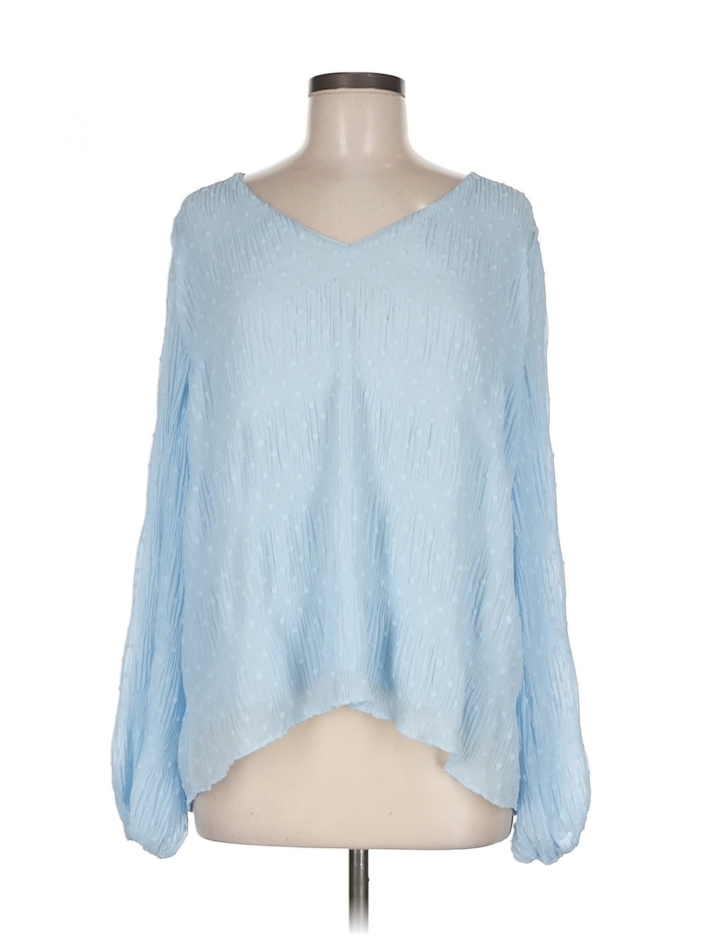 White House Black Market Light Blue V‑Neck Textured Long Sleeve Tunic